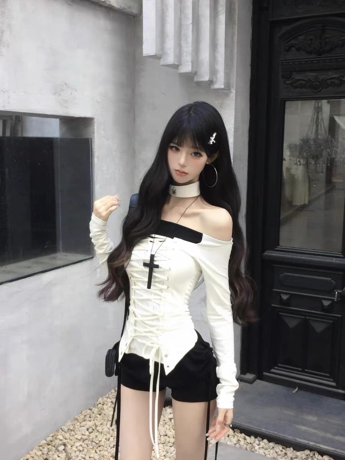 발레코어 오프숄더 티셔츠 시즈니룩 에이블리 상품이미지4