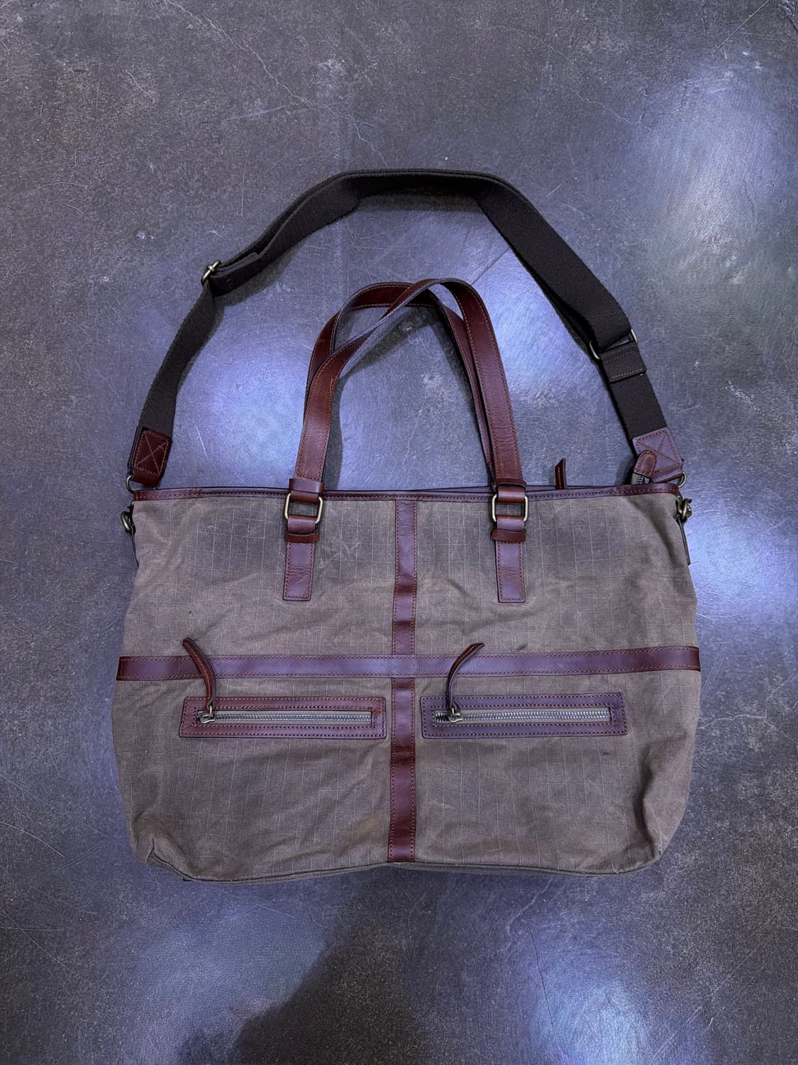 빌포드 캔버스 가죽 왁스 워싱 메이 빈티지 토트백 다크오크 상품이미지2