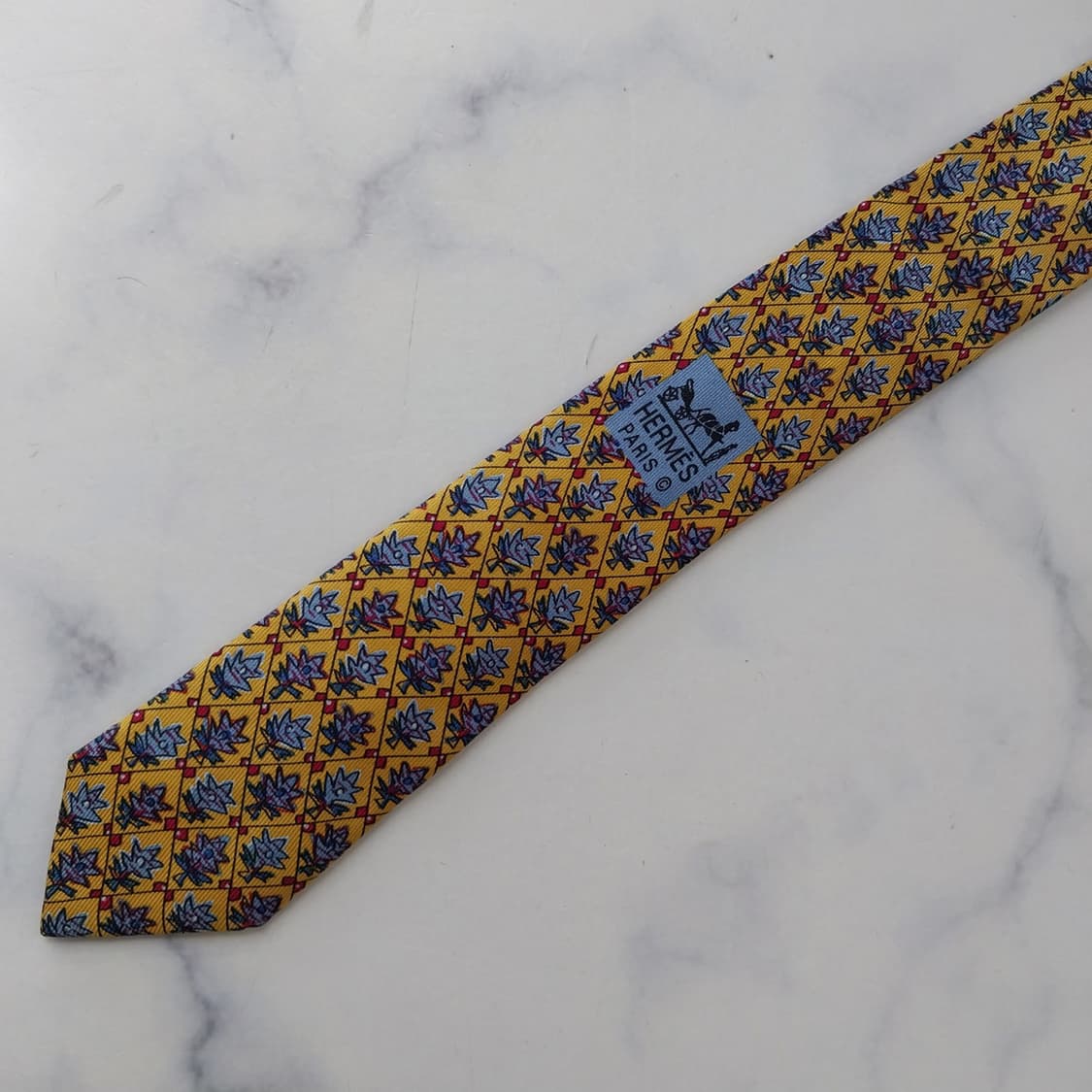 에르메스 머스타드 트리 패턴 넥타이 9.2cm B등급 K2590 상품이미지10