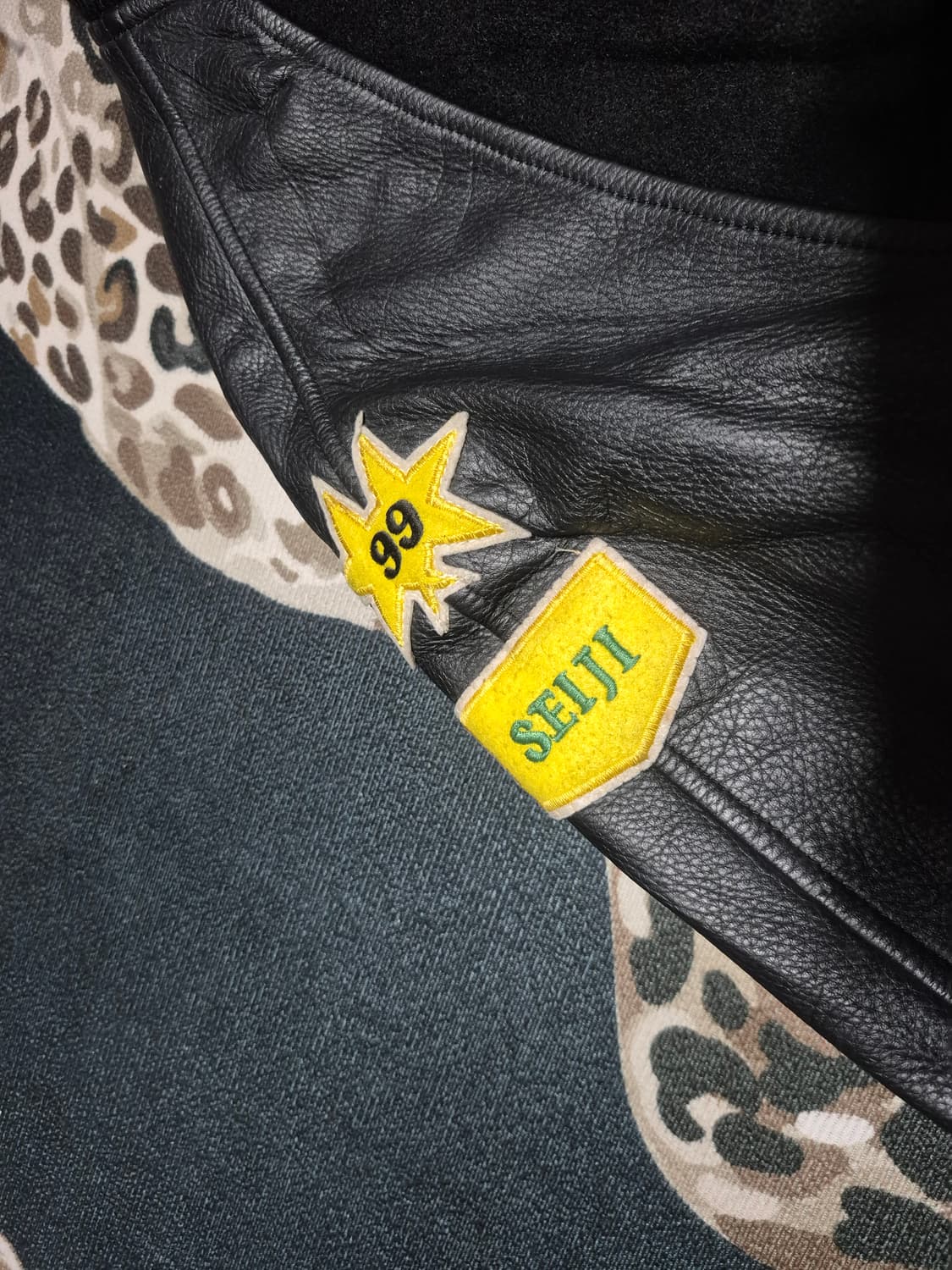 90's Bourbon House 빈티지 울 레더 바시티 자켓 L 상품이미지3