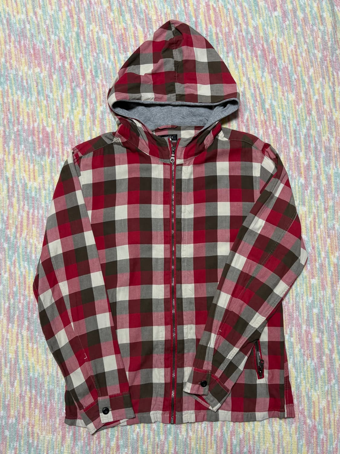 레드 체크 후드 집업 상품이미지1