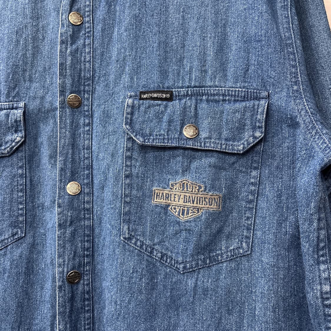 90s 할리데이비슨 바이커블루스 헤비데님 워크셔츠 데드스탁 N965 상품이미지5