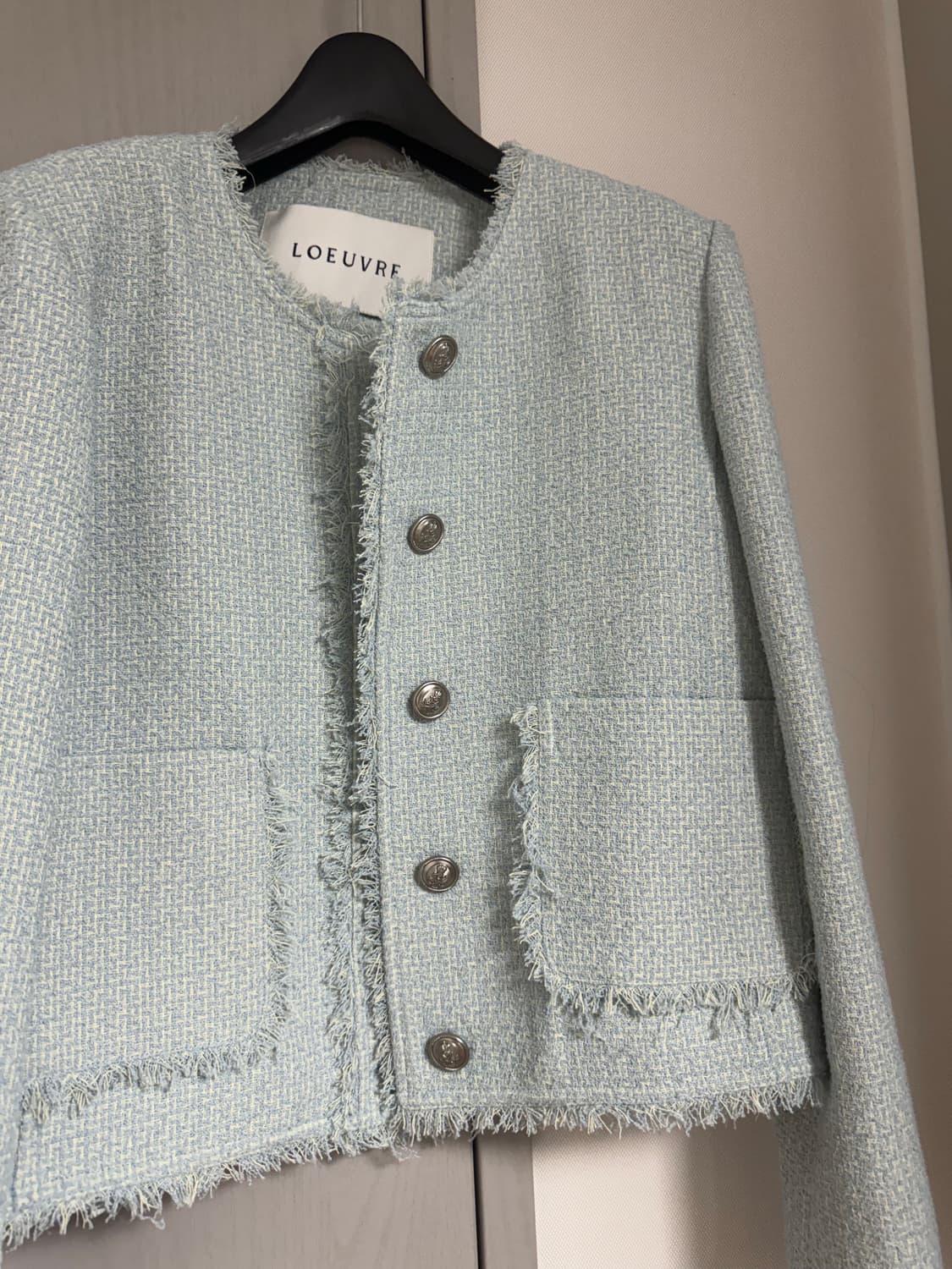 루에브르 칼라리스 프린지 트위드 자켓 라이트블루 상품이미지2