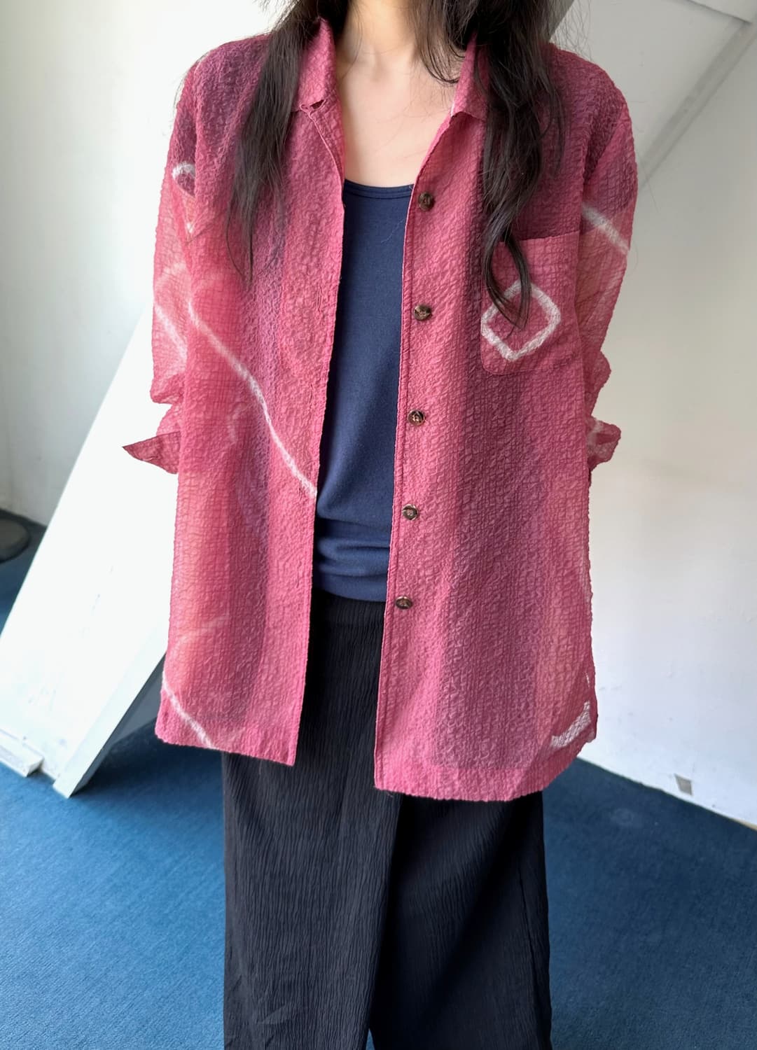 Sheer fabric volume design wide shirt 상품이미지3