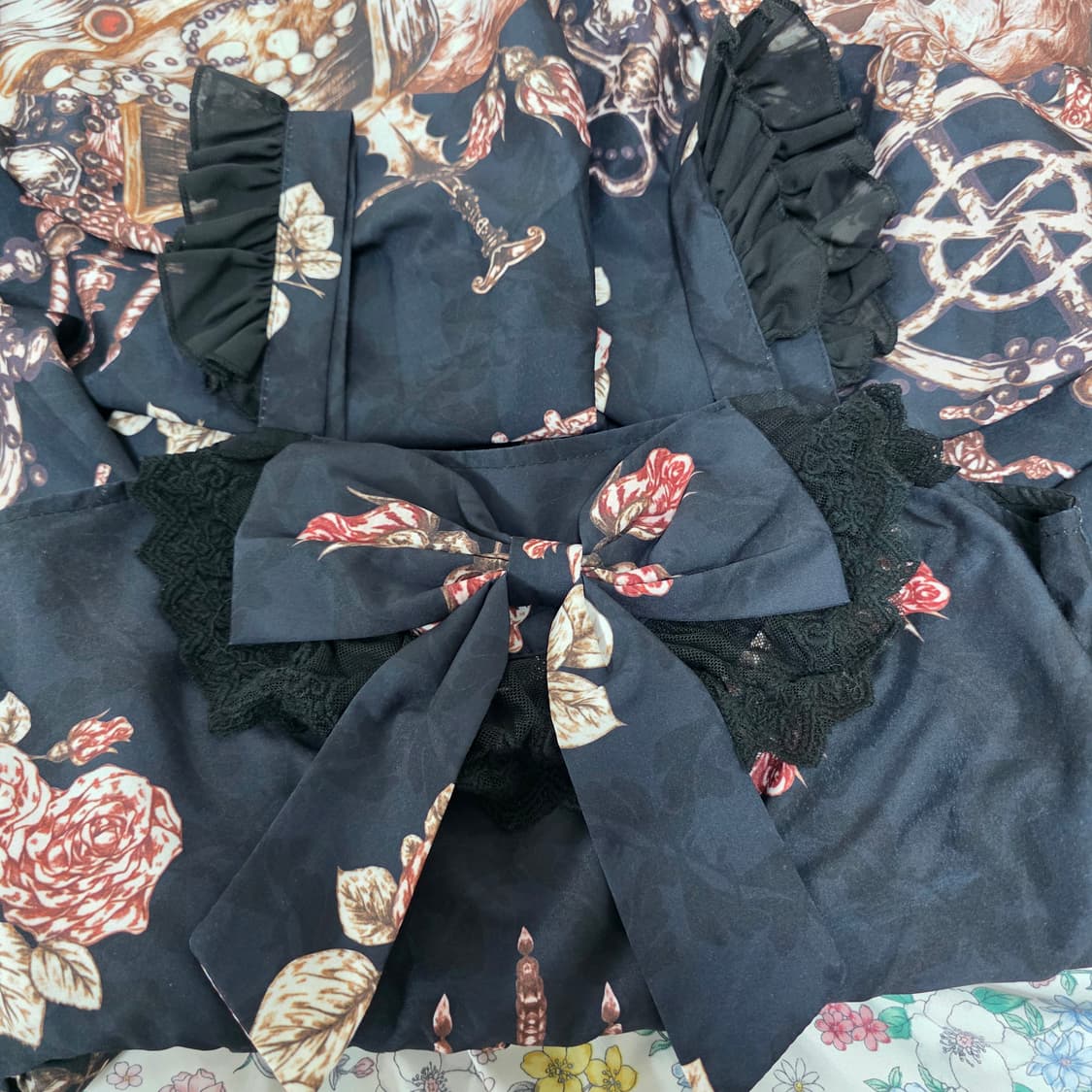 일본빈티지)고딕 로리타풍 해골지뢰계 할로윈 리본 코르셋 프린팅 원피스 상품이미지3