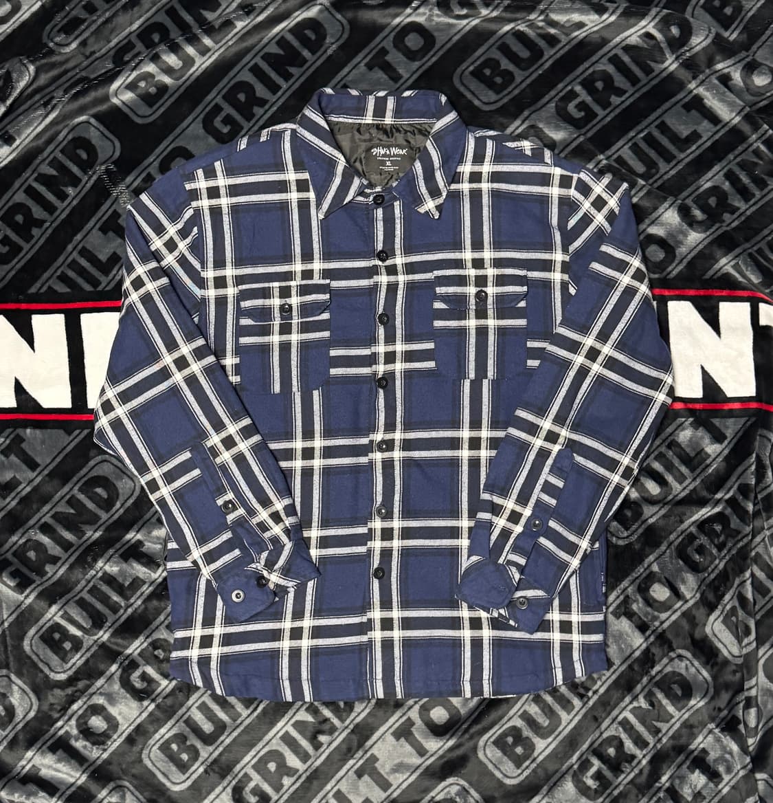 샤카웨어 퀼티드 셔츠 네이비 블루 체크 상품이미지1