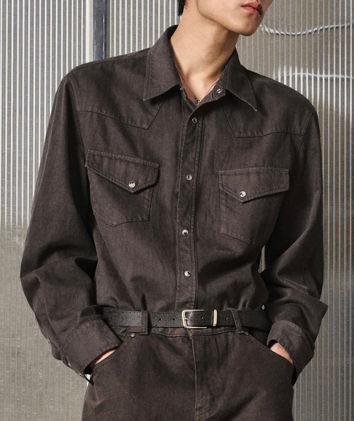 엘무드 배드가이 데님 웨스턴 셔츠 토프 브라운 상품이미지1