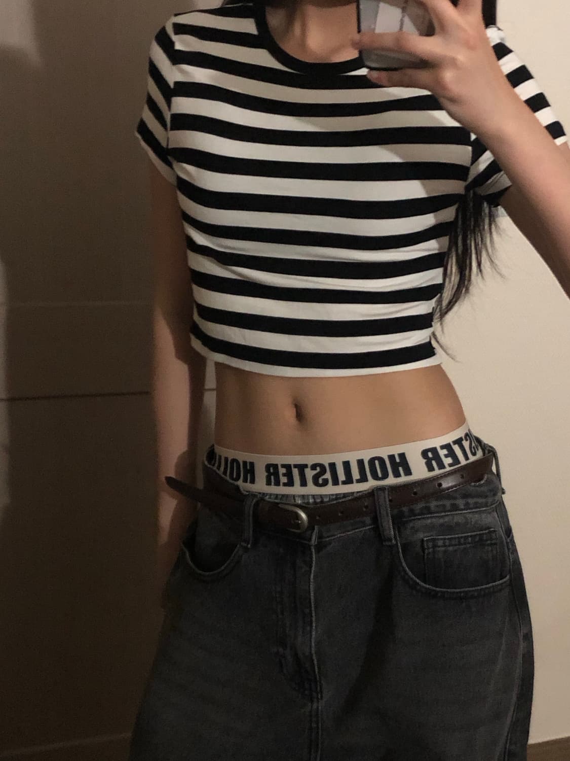 자라 스트라이프 크롭 반팔티 블랙/화이트 상품이미지1