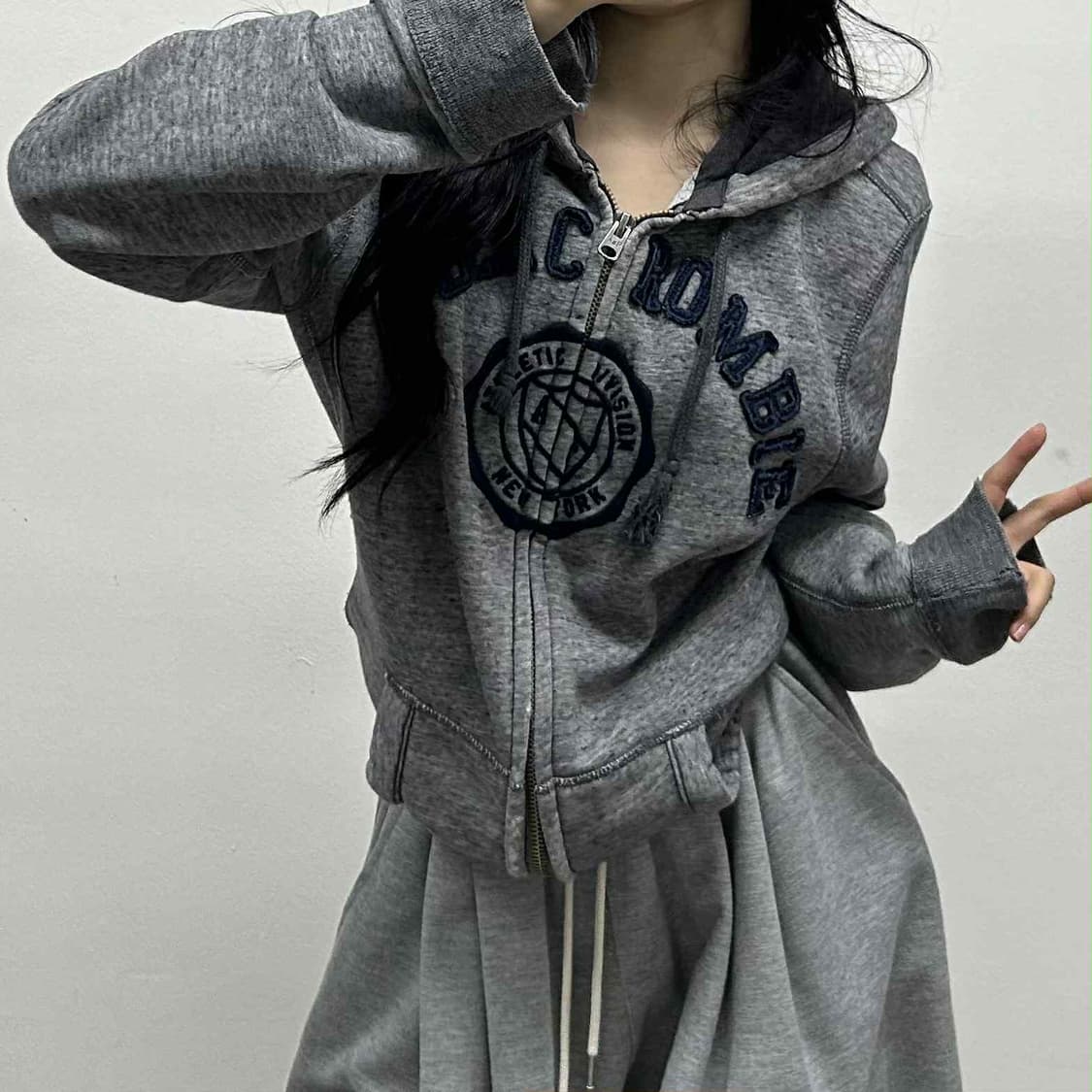 아베크롬비 y2k 올드스쿨 그레이 스웻 후드집업 희귀져지(XL) 상품이미지1