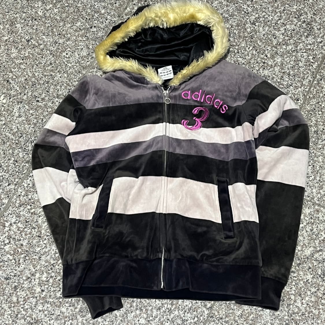 아디다스 보라 퍼플맛 Y2K 벨벳 후드집업 상품이미지6