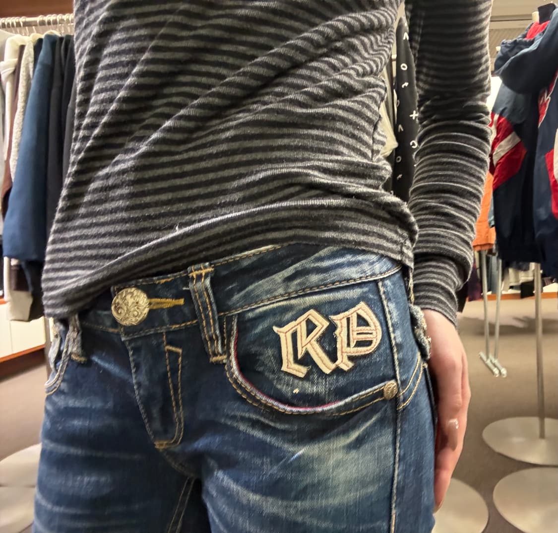 25)레드페퍼 빈티지 Y2K 십자가 패치 자수 로우라이즈 데님팬츠 상품이미지3