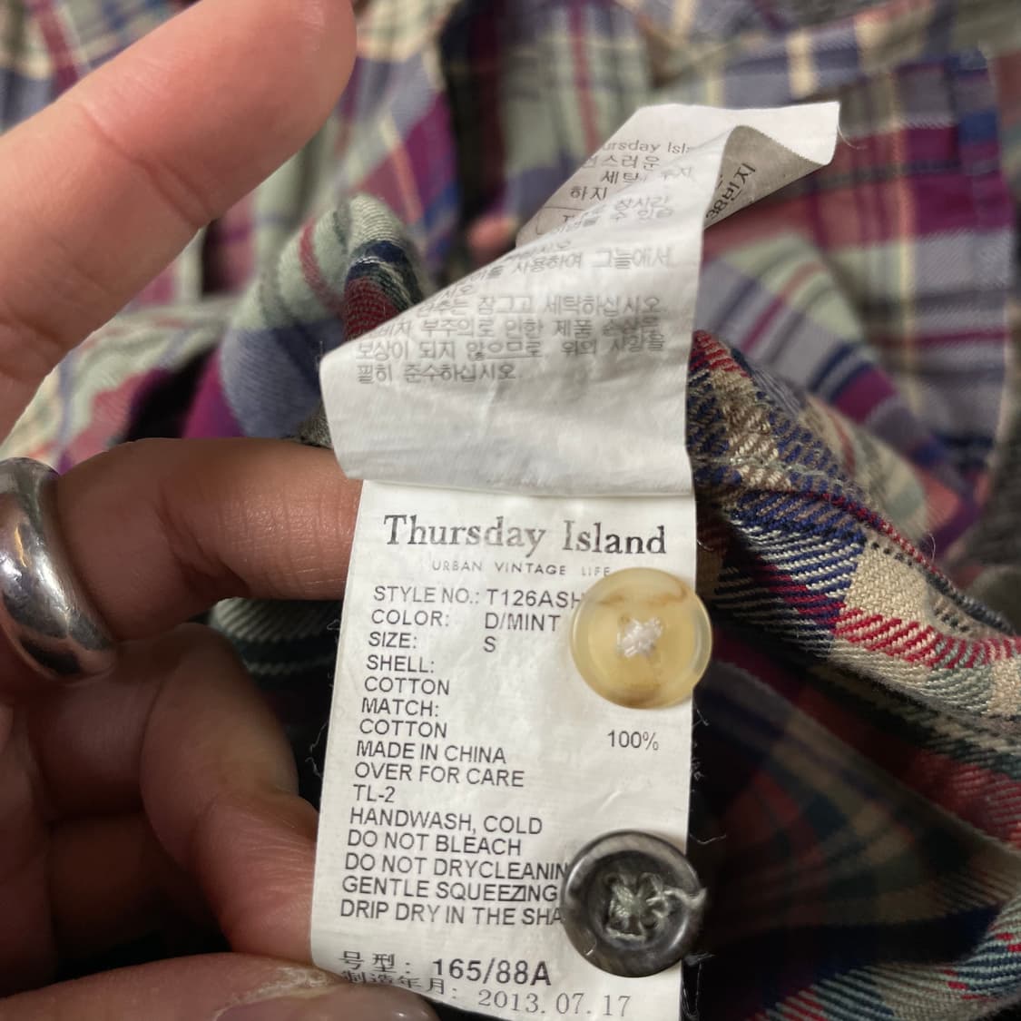 써스데이 아일랜드 빈티지 컬러 투포켓 체크 긴팔 셔츠 85 상품이미지8