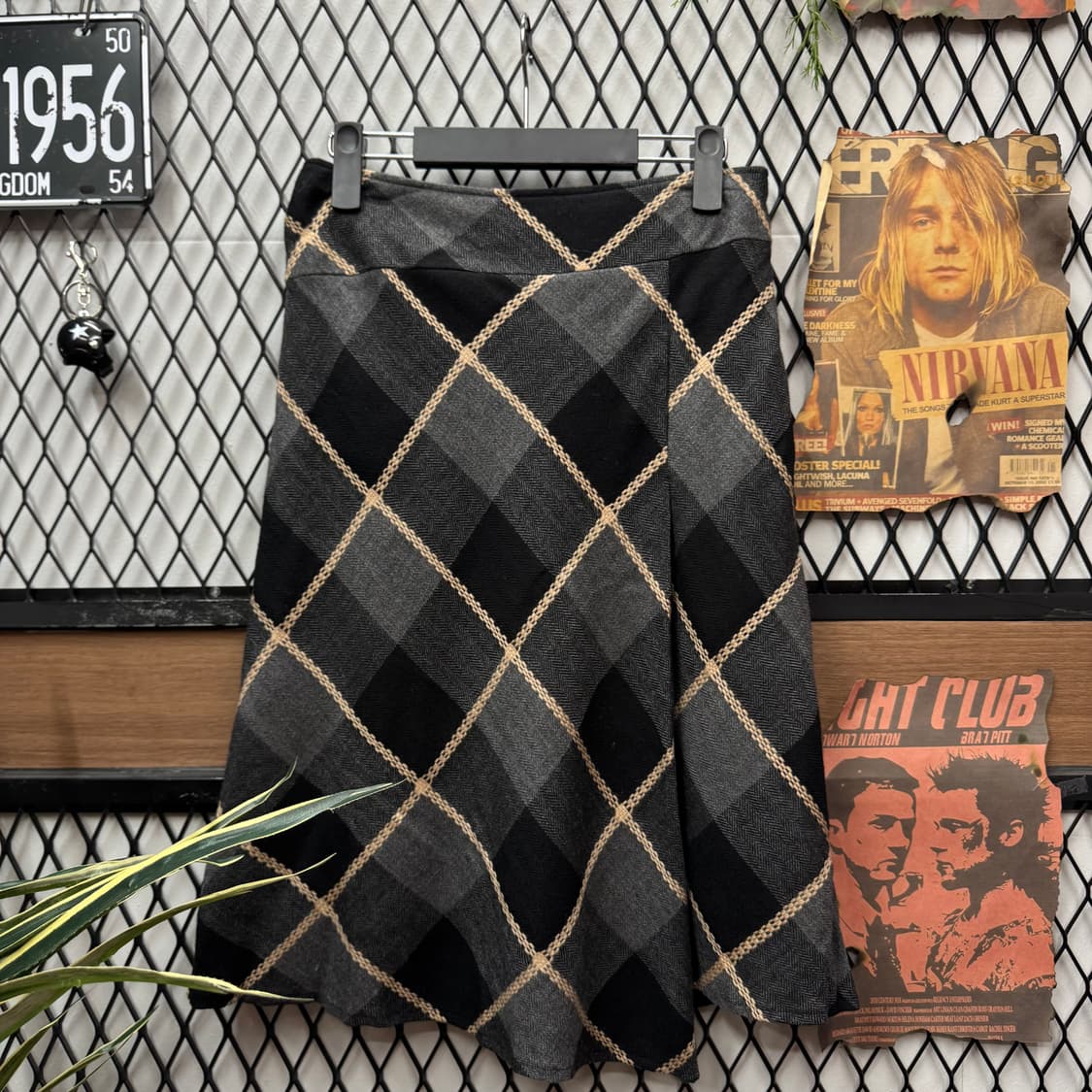 JPN VINTAGE 미디 울 스커트 아가일 체크 패턴 포인트 그레이 상품이미지2