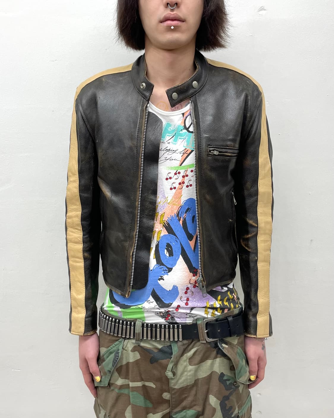 Brown Leather Biker Jacket  상품이미지1