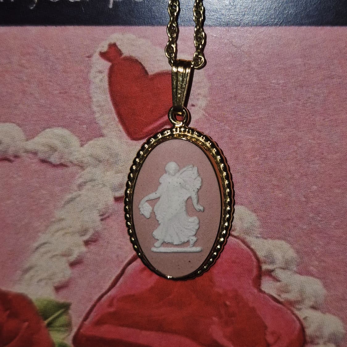 80s 영국 웨지우드 핑크 천사 카메오 목걸이 상품이미지8