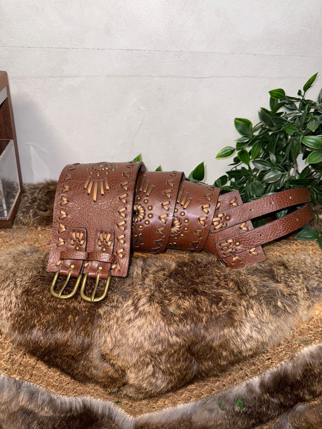 Brown bohemian western double buckle 벨트 상품이미지1