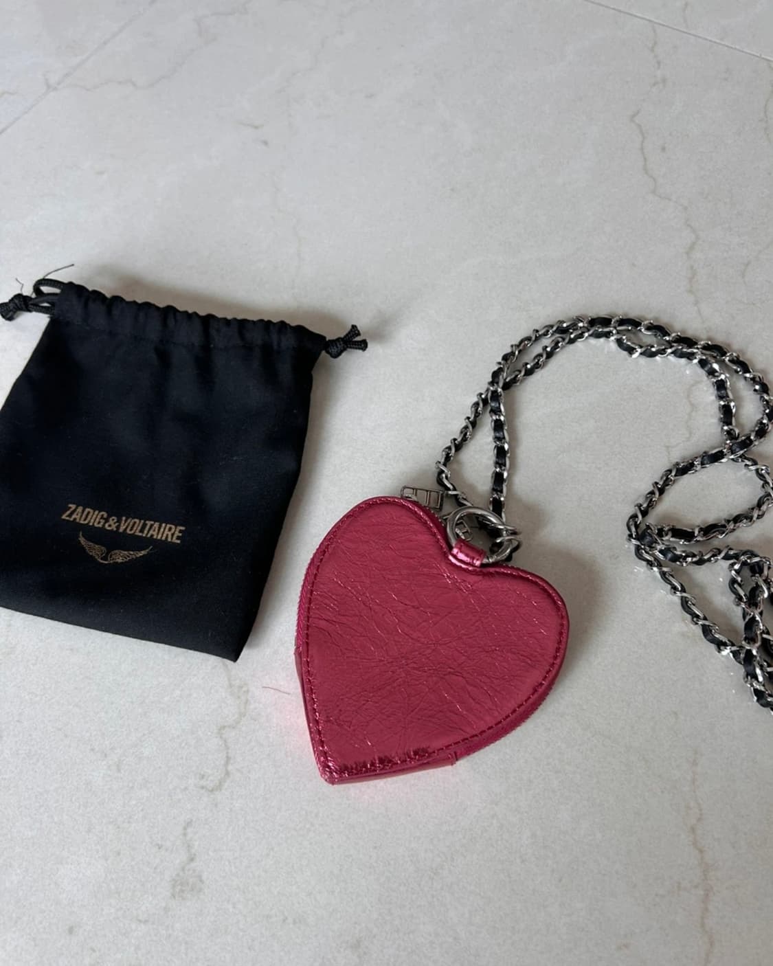 Zadig & Voltaire 쟈딕앤볼테르 하트 체인 크로스백 메탈릭핑크 상품이미지2