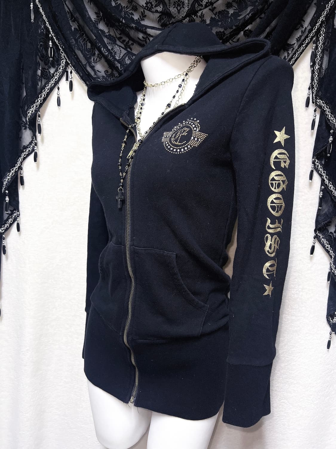 에고이스트 오네갸루 펑크 y2k 와투케 레터링 큐빅 날개 후드집업 원피스 상품이미지2