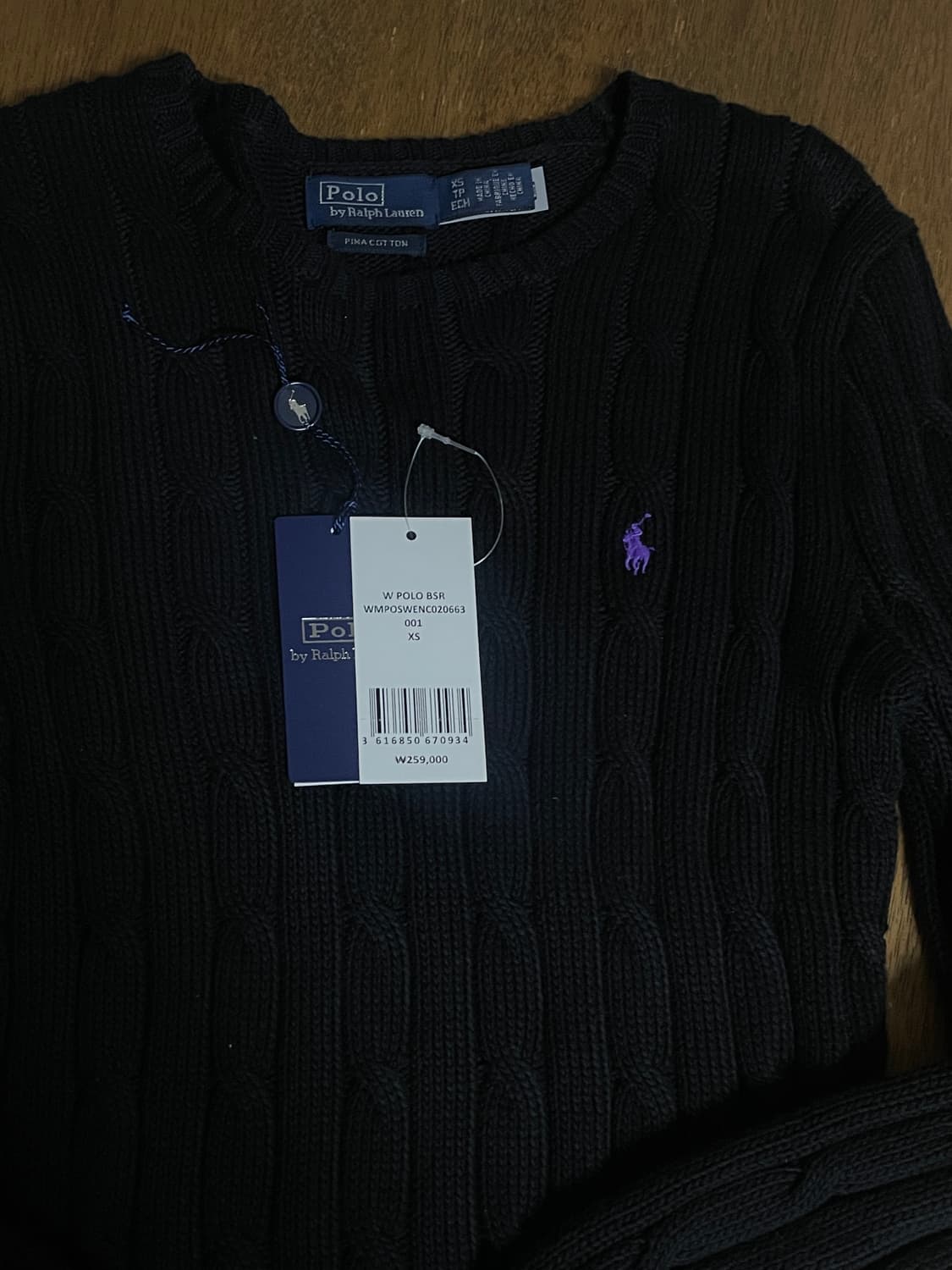 폴로 랄프 로렌 코마면사 크루넥 스웨터 BLACK xs 상품이미지3