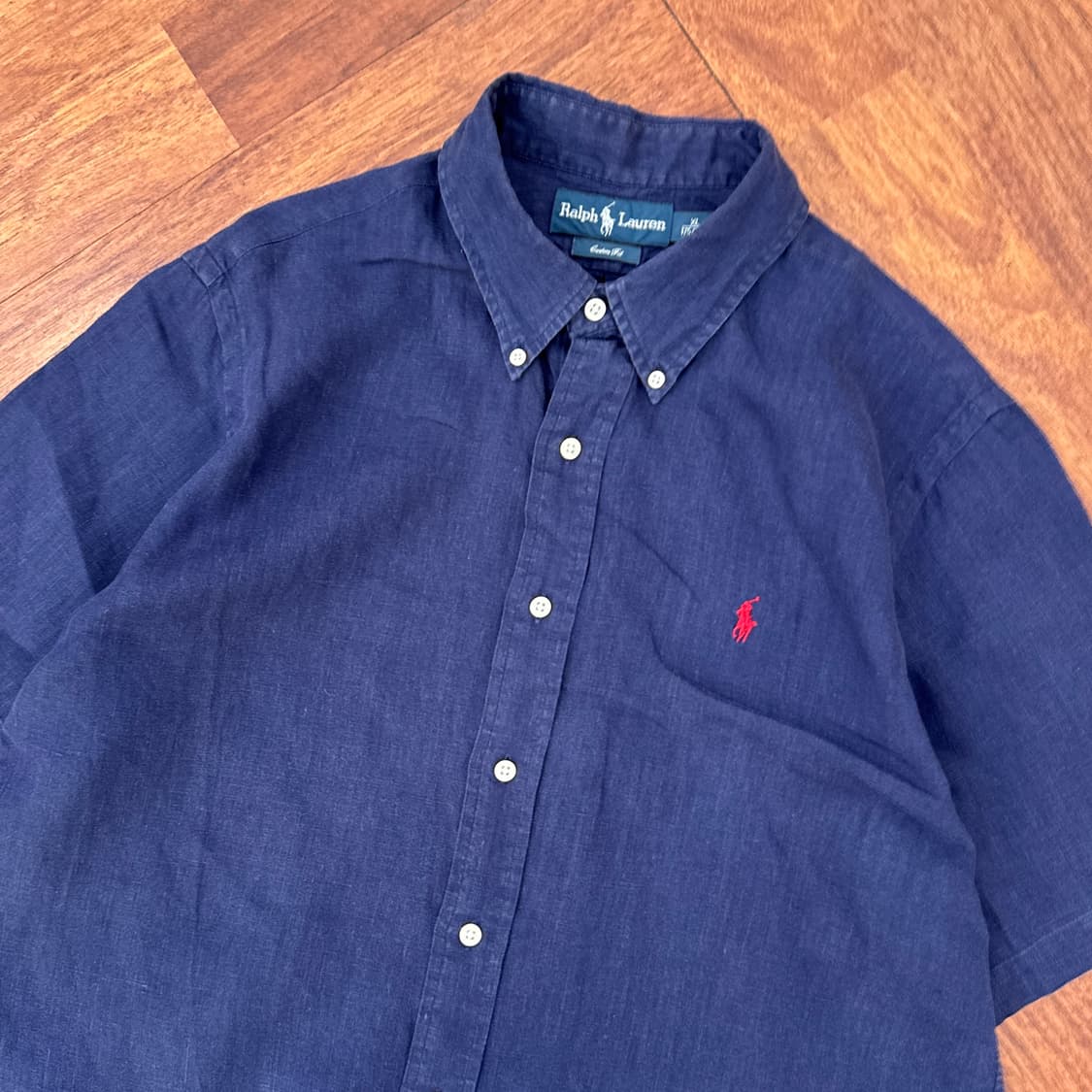 XL 폴로 랄프로렌 네이비 커스텀 핏 린넨 반팔 남방 셔츠  상품이미지3