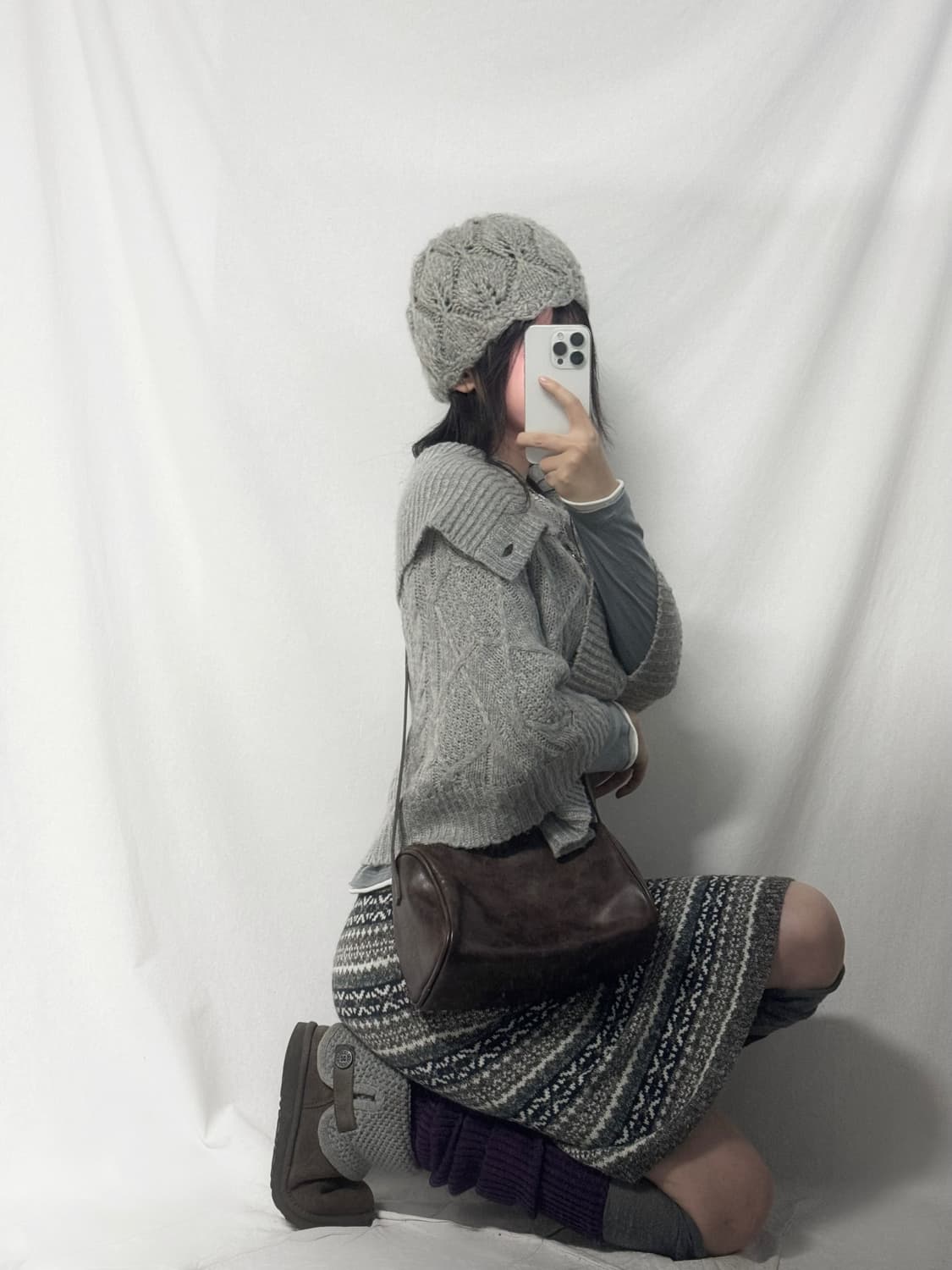 스카이블루/그레이 니트 비니 상품이미지1