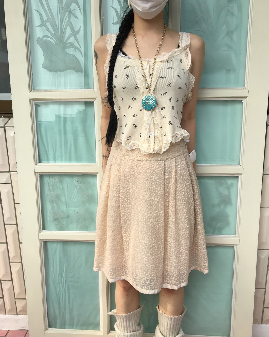 Lace trimming ribbon pattern ribbed slee 상품이미지5