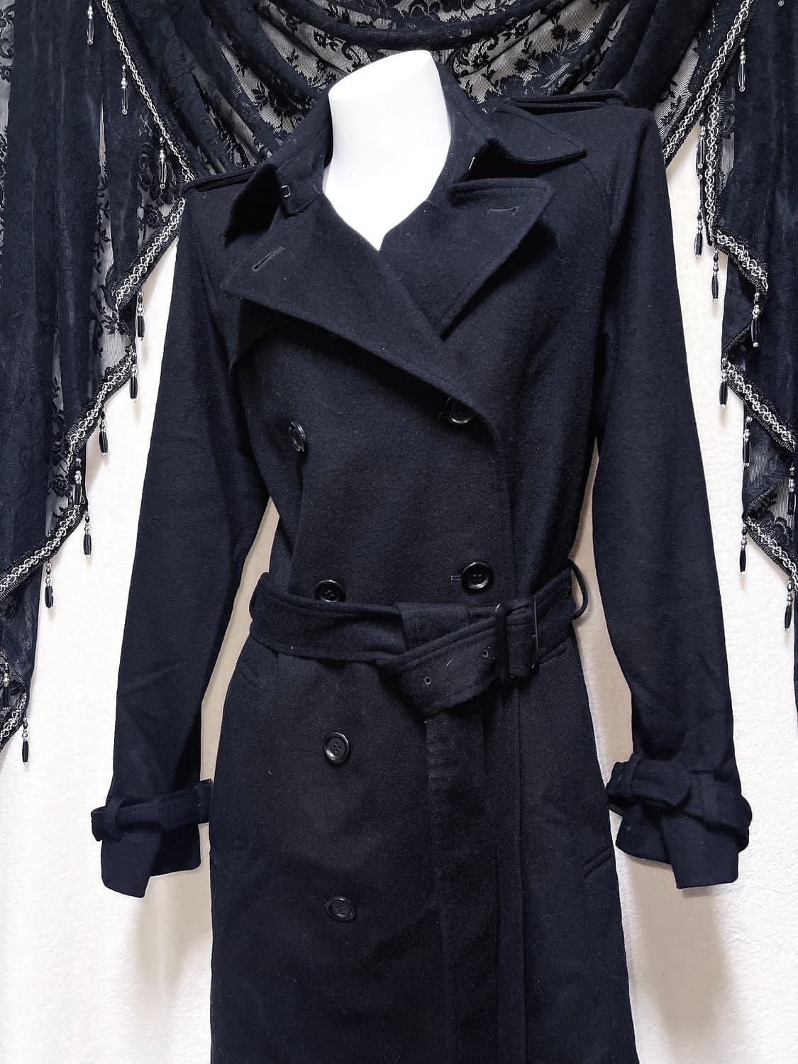 블랙 견장 버튼 모직 롱코트 자켓 고스펑크 갸루 고딕 베이직 다크 핀터 상품이미지4