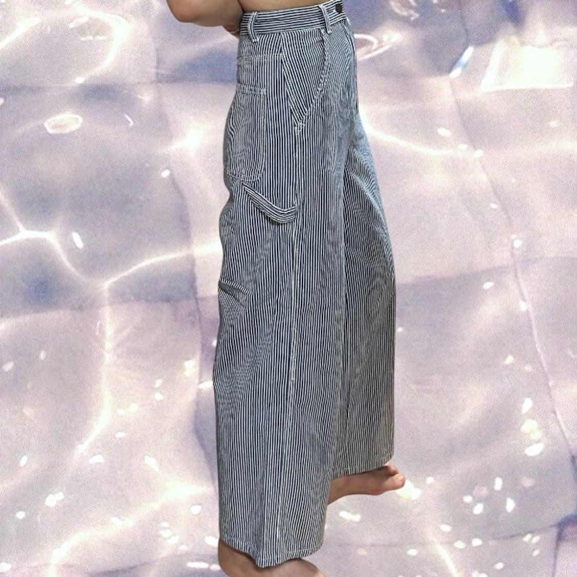 GU 히코리 스트라이프 블루 카펜터 와이드 팬츠  상품이미지1