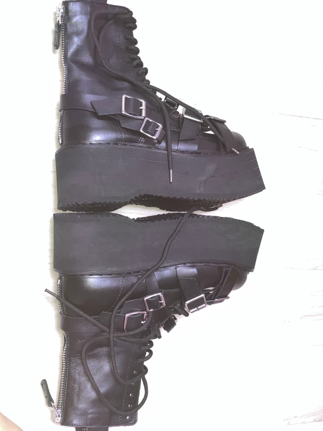 R13 블랙 스트랩 더블 스택 부츠 240 상품이미지6