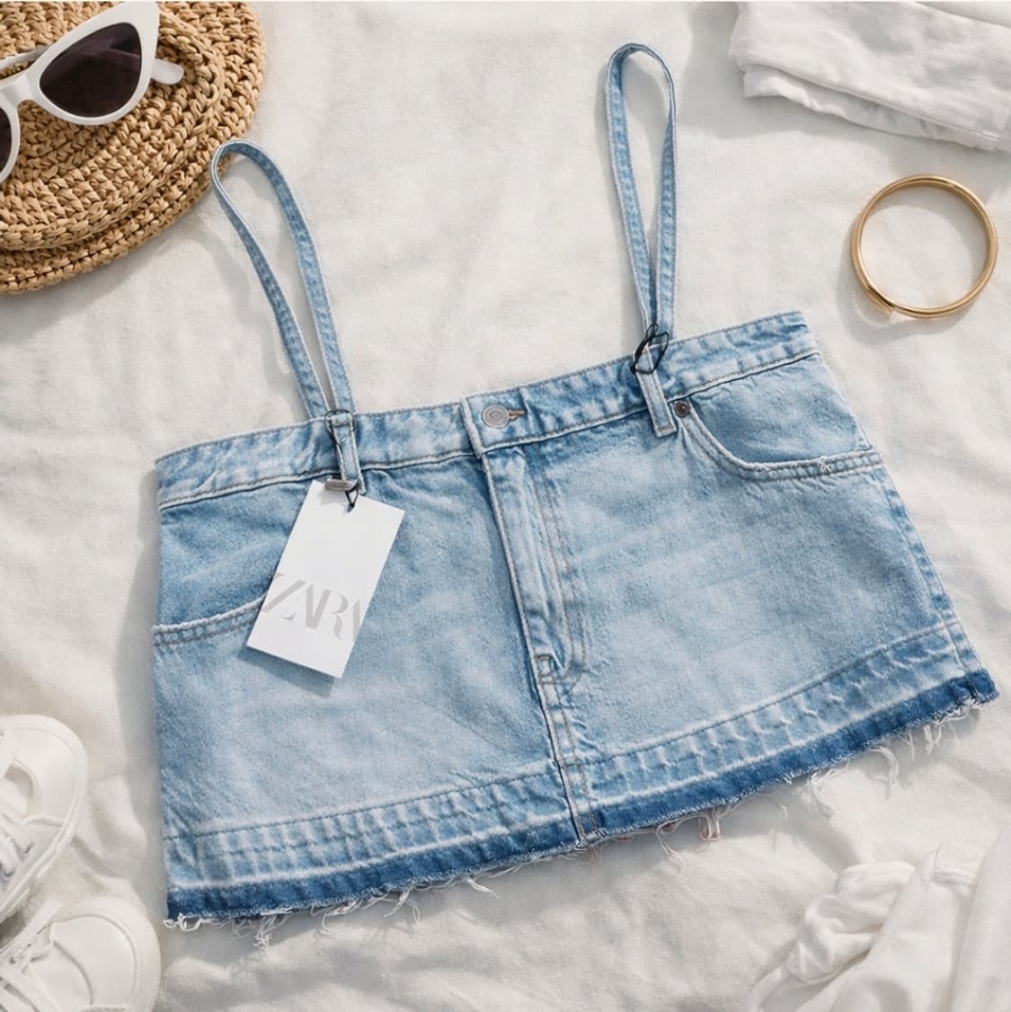 자라 ZARA 데님 크롭탑 뷔스티에 나시탑 데님탑 m 55 상품이미지4