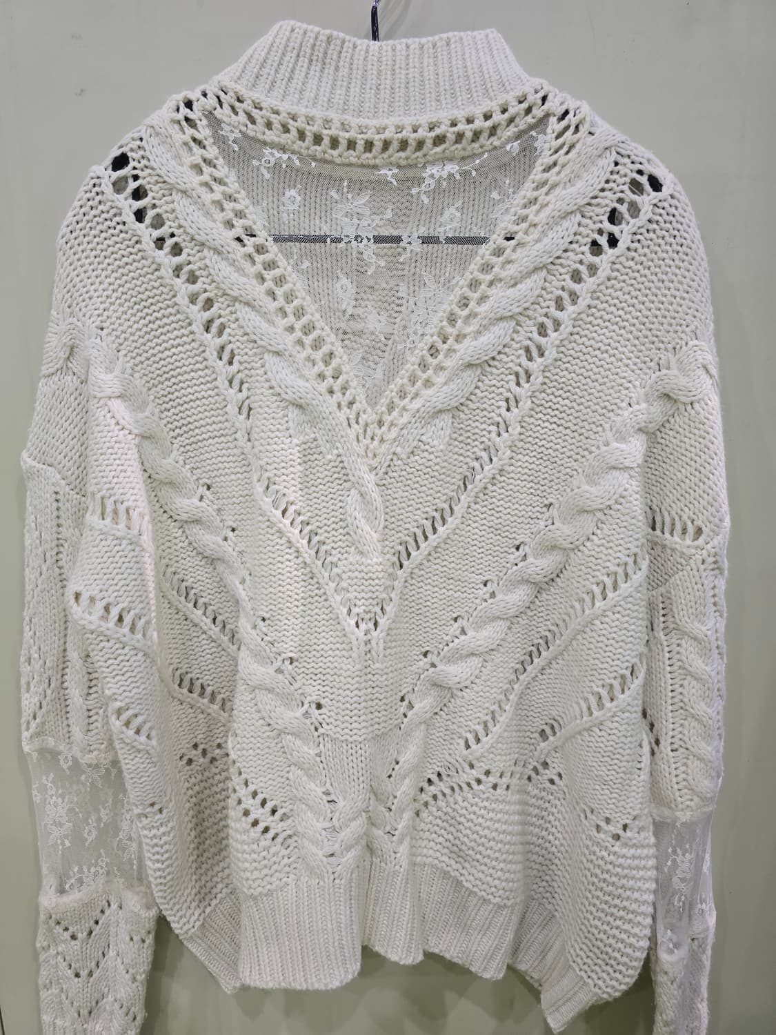 아이보리 케이블 니트 시스루 레이스 상품이미지5