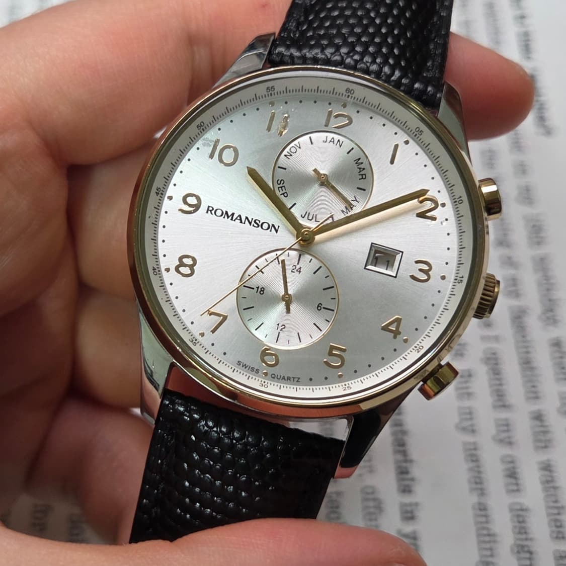 빈티지 로만손 로만투기저 콤비 쿼츠 캘린더 드레스워치 남성용 상품이미지3