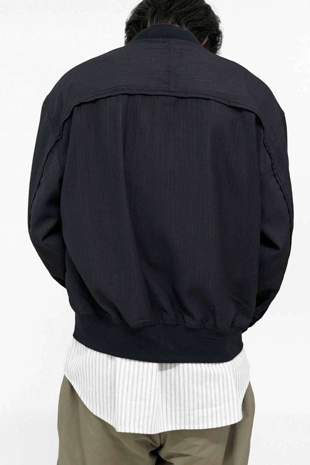 폴리테루 울 스트라이프 봄바 자켓 블랙 L(3) 상품이미지4