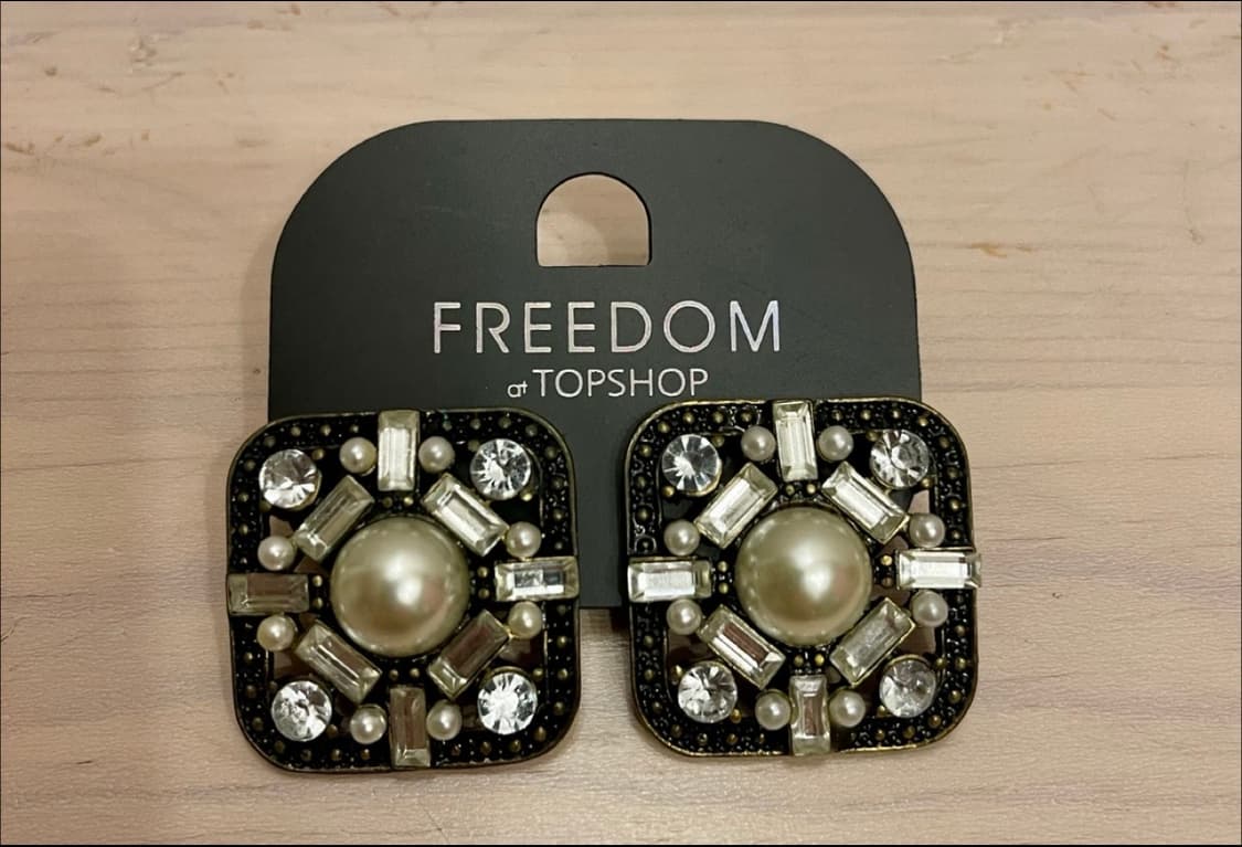 TOPSHOP 탑샵 빈티지 무드 진주 큐빅 귀걸이/미착용 상품이미지1