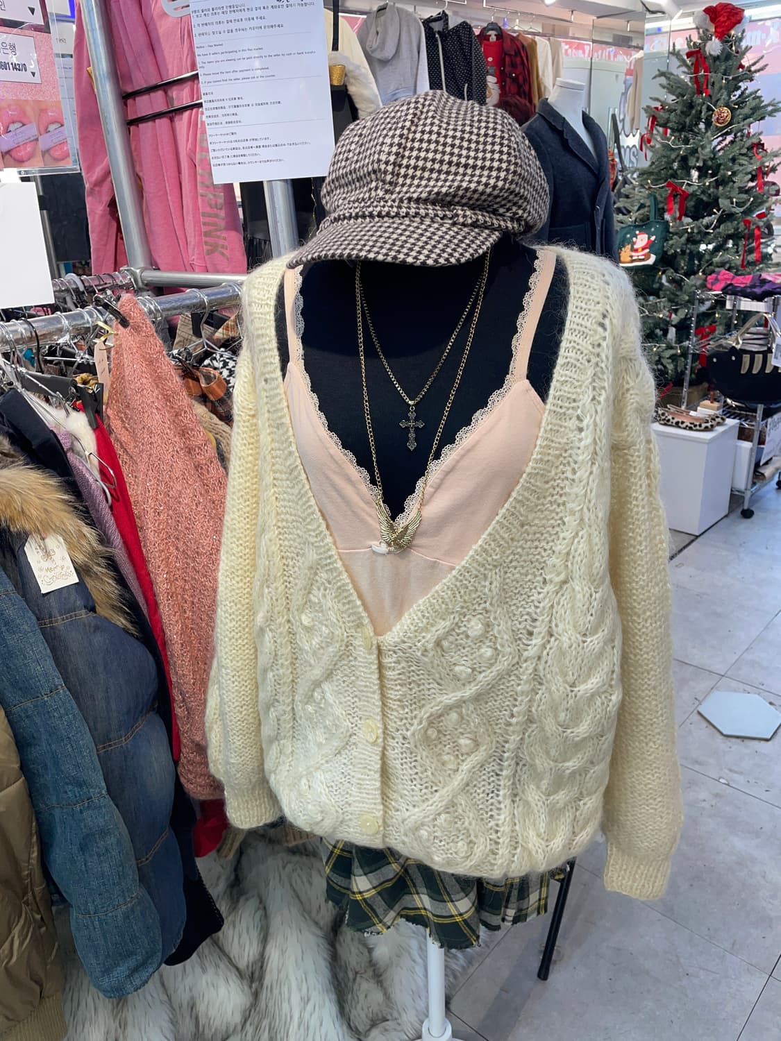 빈티지 아이보리 폼폼 울 가디건 상품이미지3