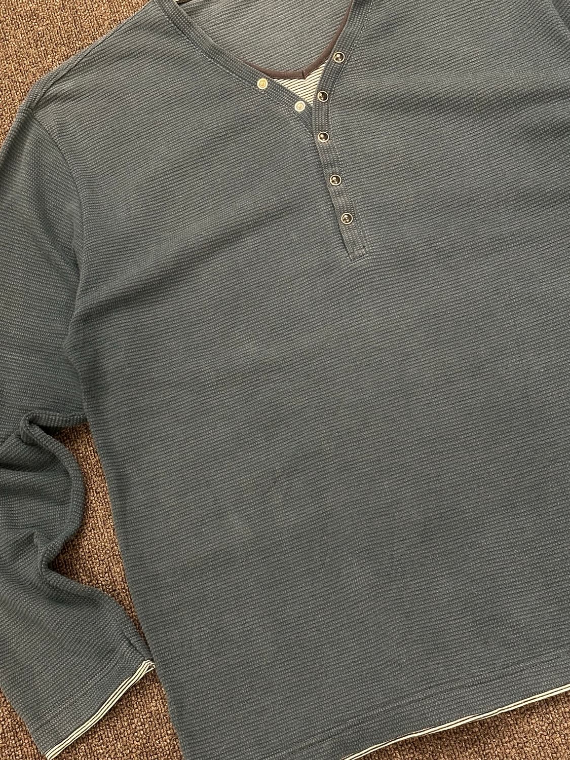 L)Steel vintage 블루 네이비 와플 헨리넥 롱슬리브 상품이미지2