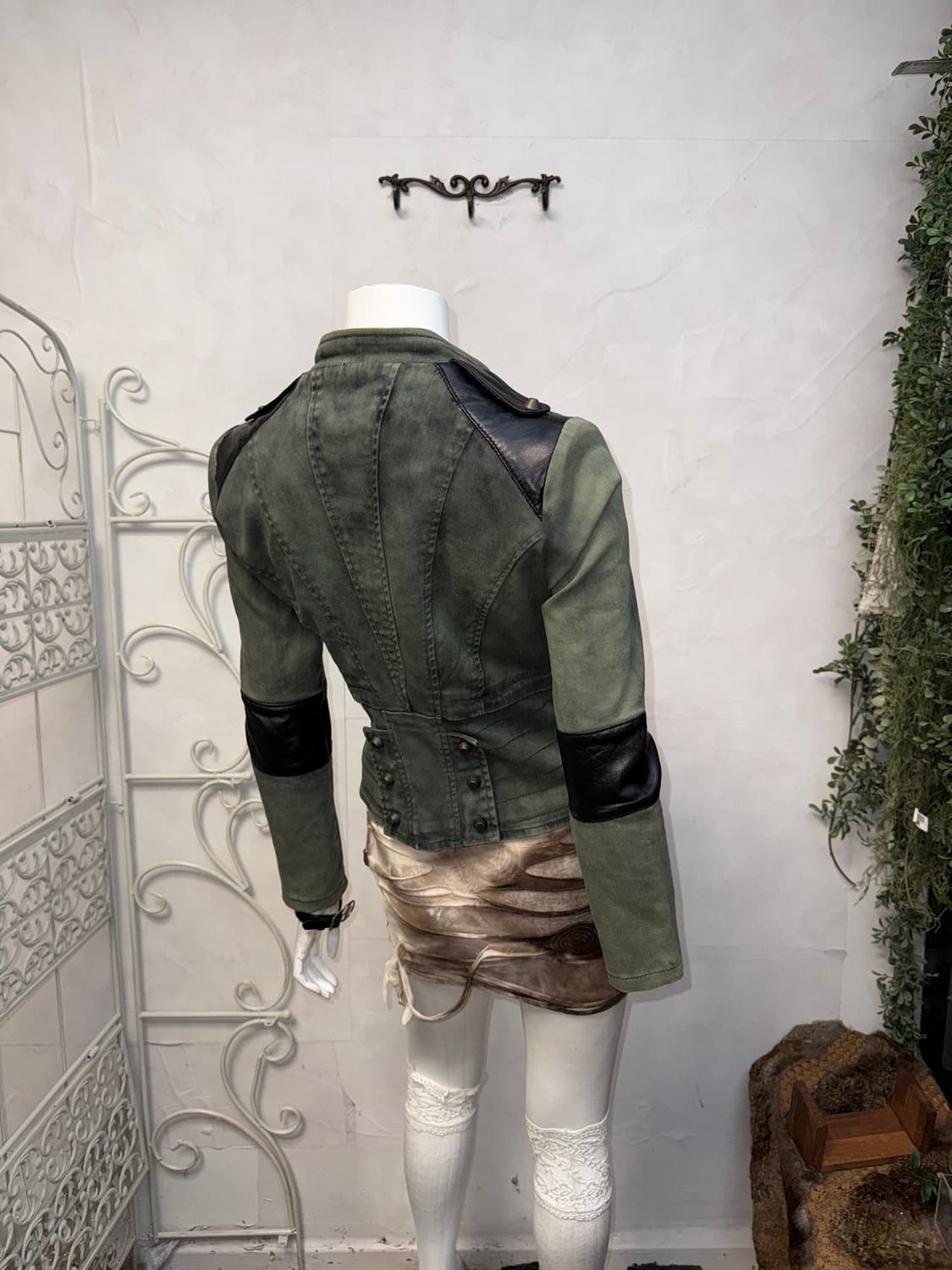 Washing green denim stud zipper rider jk 상품이미지9