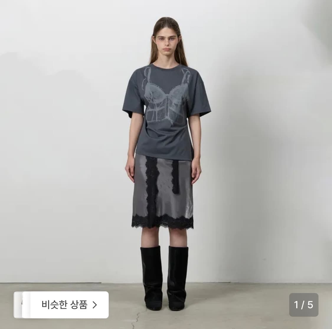 쓰리투에이티 LACE MIDI SKIRT CHARCOAL M 스커트 상품이미지3