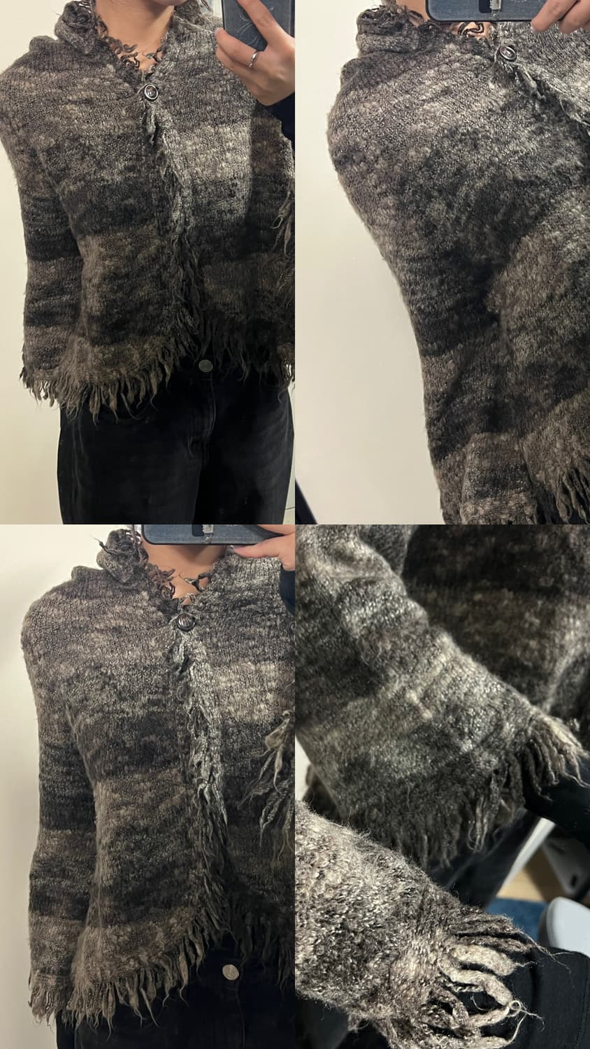 프린지 니트 후드 가디건 케이프st 상품이미지2