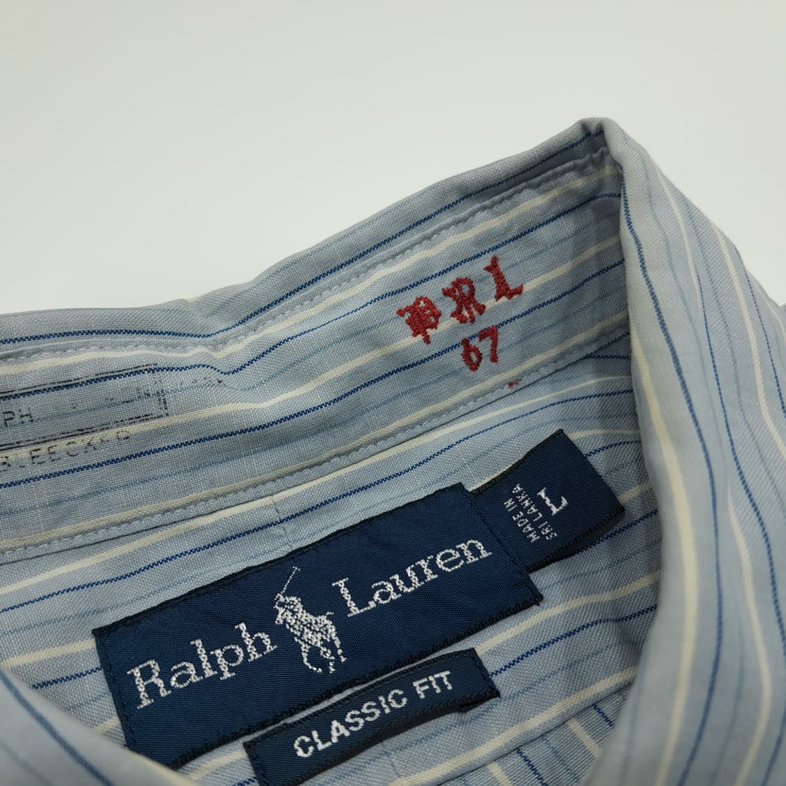 CN821 L 폴로 랄프로렌 베이비블루 올드스쿨 스트라이프 셔츠 남방 상품이미지4