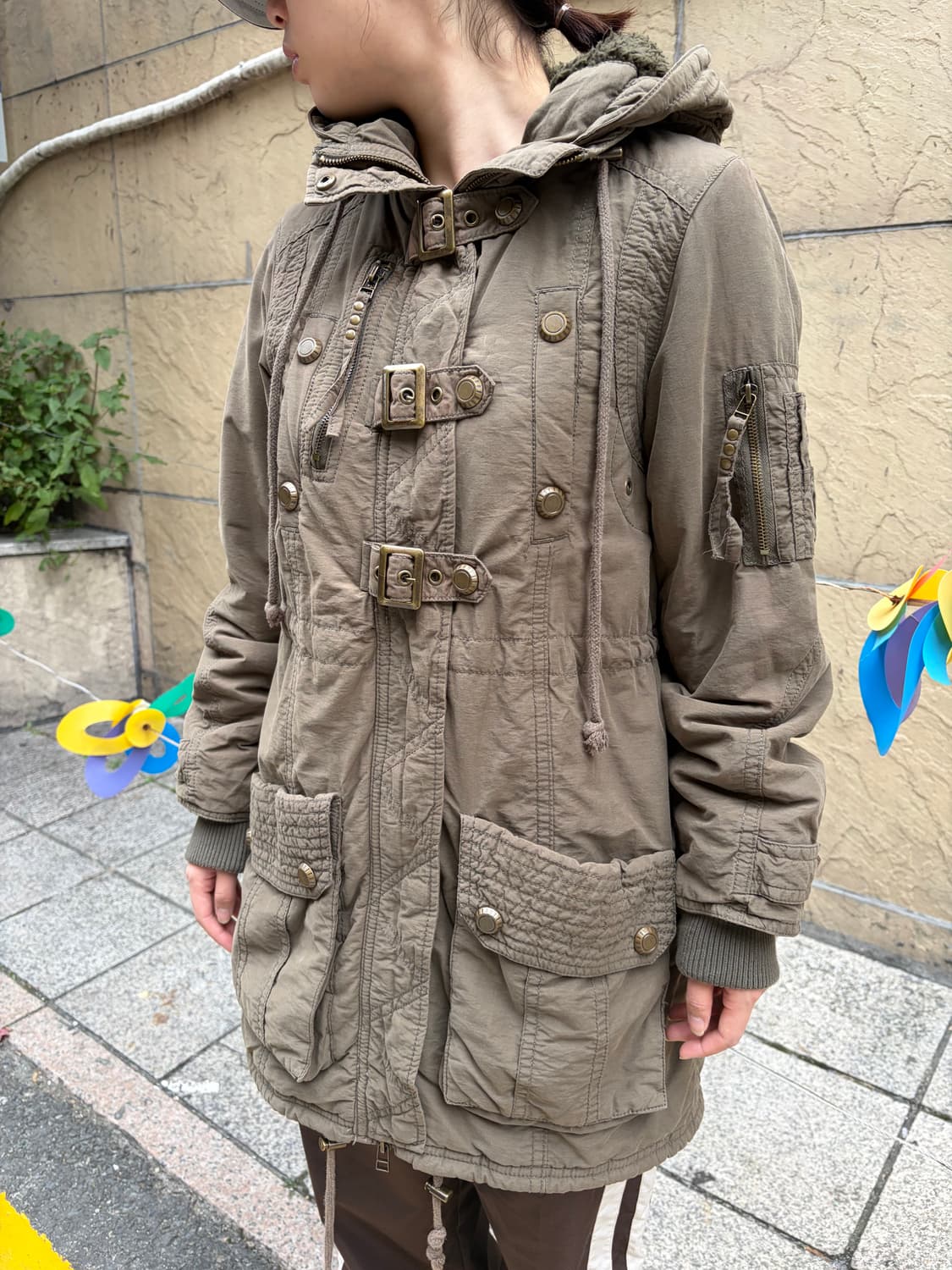 Ozoc 락펑크 버클 버튼 야상 자켓  상품이미지1