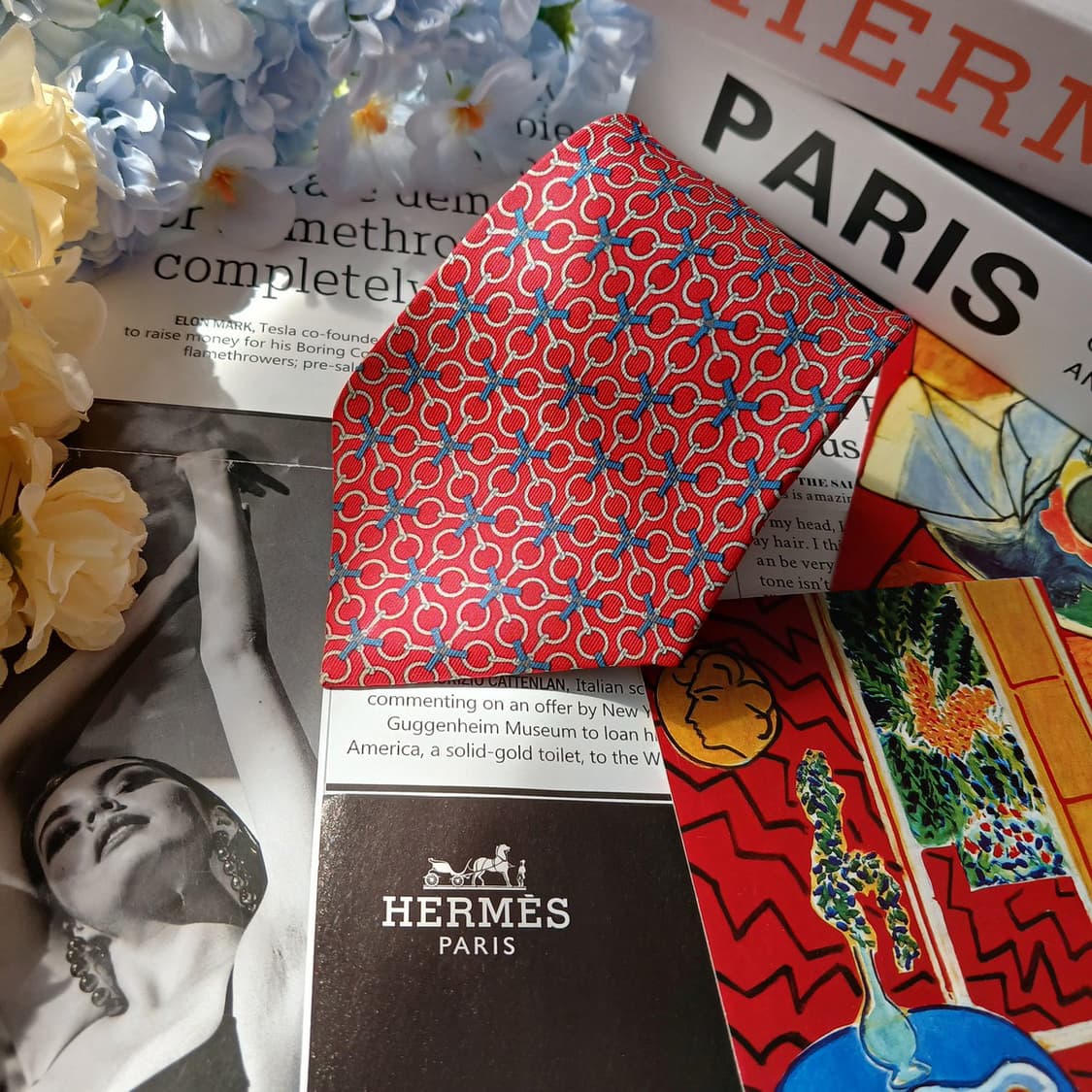 에르메스 실크 레드 체인 패턴 넥타이 8.5cm A등급 E949
 상품이미지3