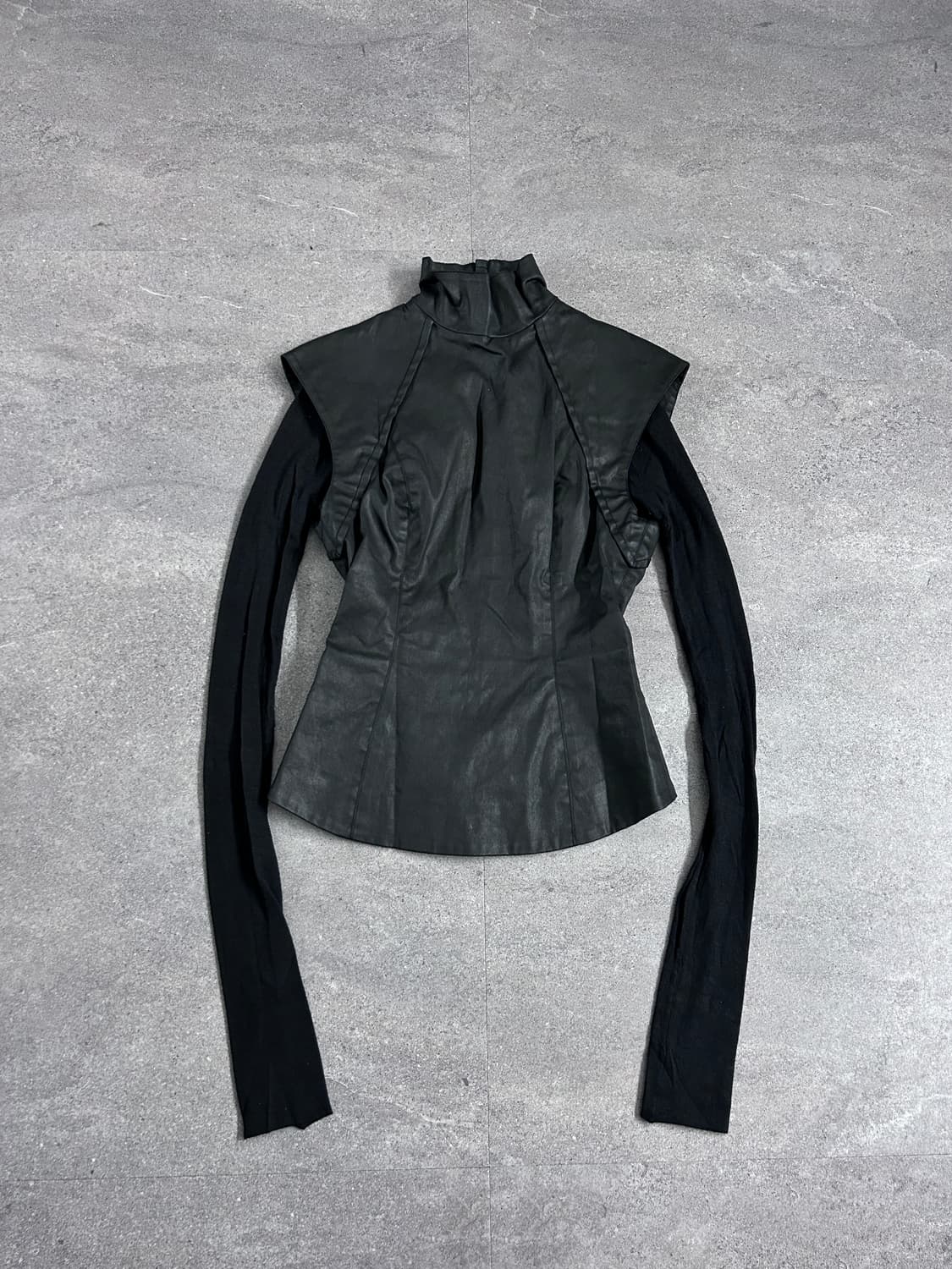 가레스 퓨 니트 슬리브 하이넥 코팅 자켓 상품이미지5