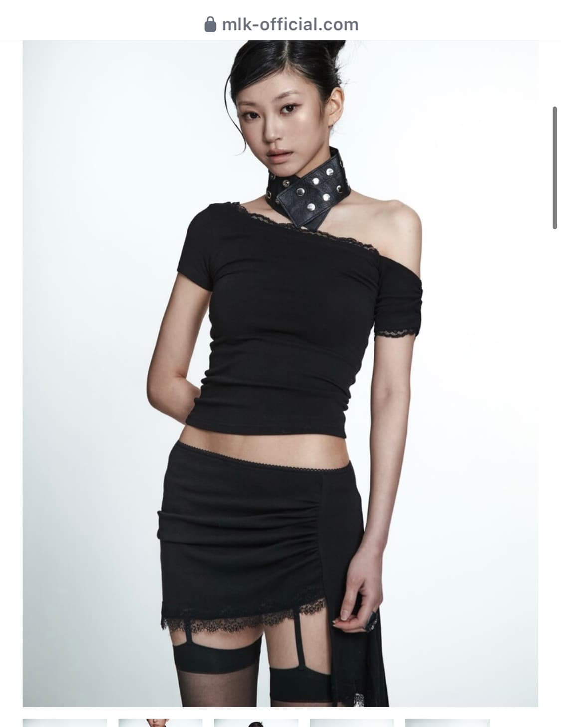 MLK UNBALANCED LACE TOP (BLACK) 상품이미지1