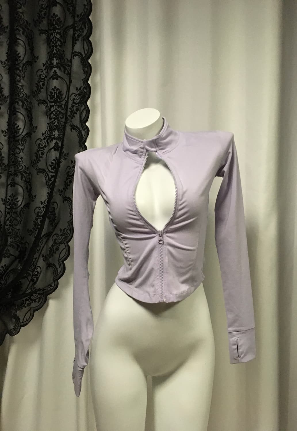 런블랙 심플 베리 반하이 크롭 집업 파스텔 퍼플 S 상품이미지3