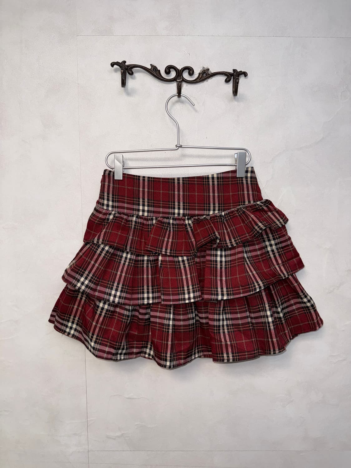 Red tartan check cancan mini skirt 상품이미지1