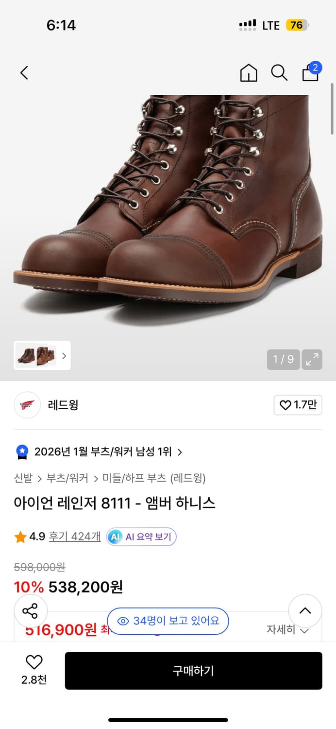 레드윙 아이언 레인저 8111 - 앰버 하니스 290 상품이미지5