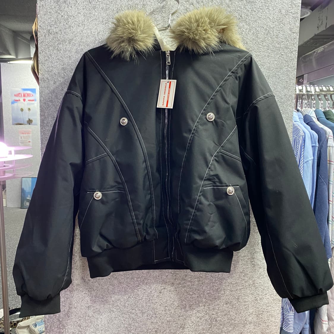 빈티지 라쿤 퍼 절개 블랙 크롭 후드 패딩 점퍼 B3919   상품이미지2