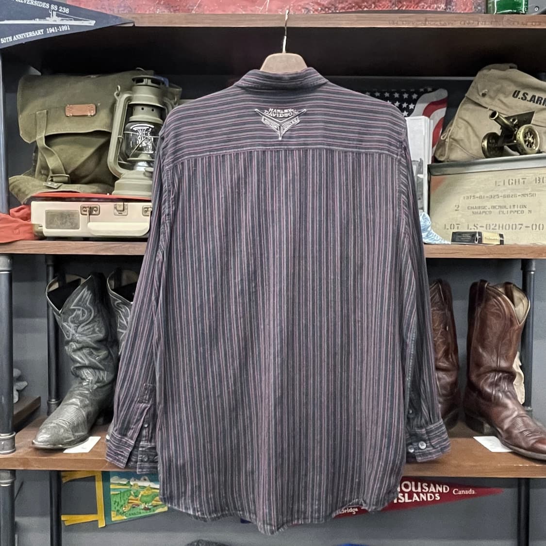 00s 할리데이비슨 모터 사이클 스트라이프 셔츠 상품이미지2