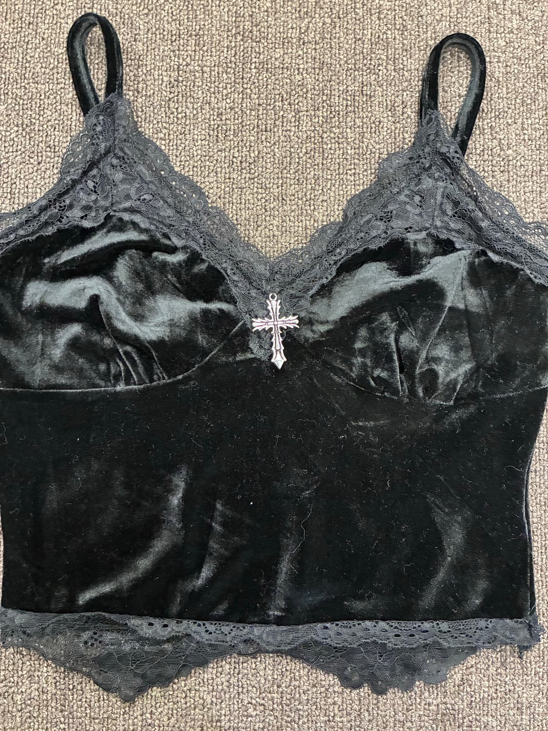 XS)ROMWE 빈티지 여성 레이스 디테일 벨벳 블랙 나시 상품이미지2